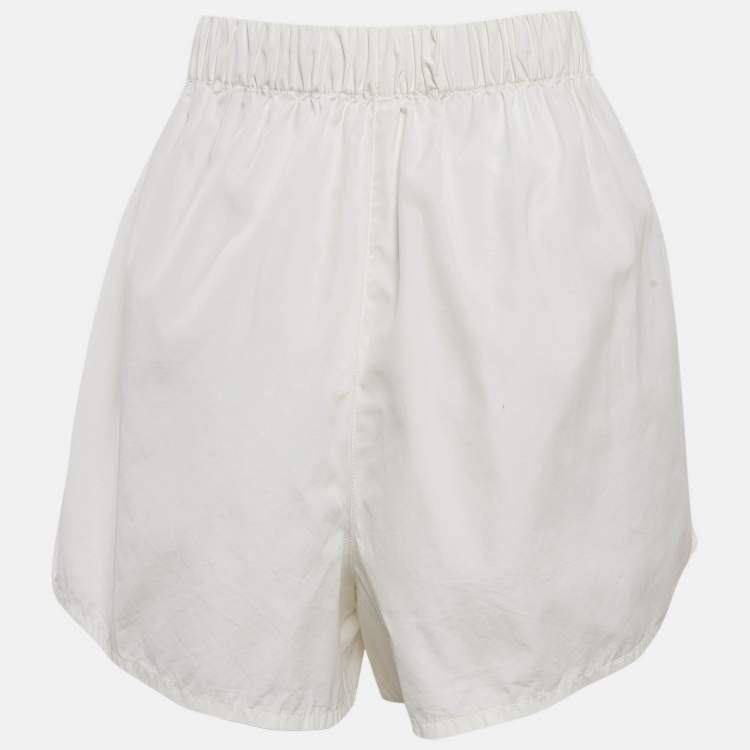 Pre Owned Prada White Printed Cotton Poplin Shorts L