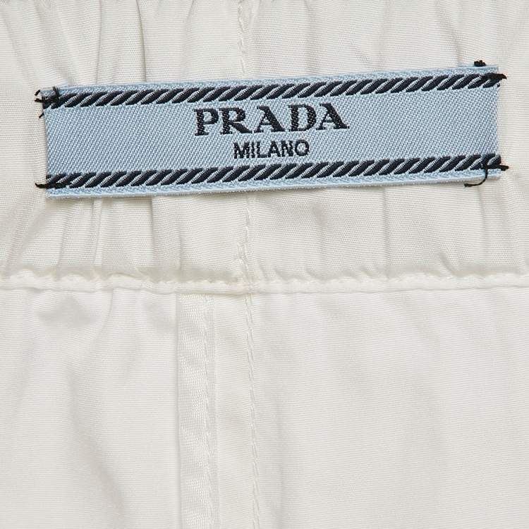 Pre Owned Prada White Printed Cotton Poplin Shorts L