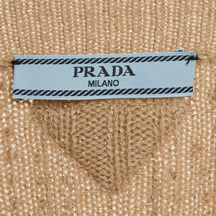 Pre Owned Prada Beige Rib Knit Rhinestones Cardigan M