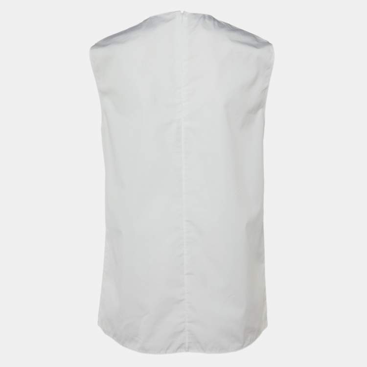 مملوكة مسبقًا Prada White Cotton Triangle Logo Detail Sleeveless Top S