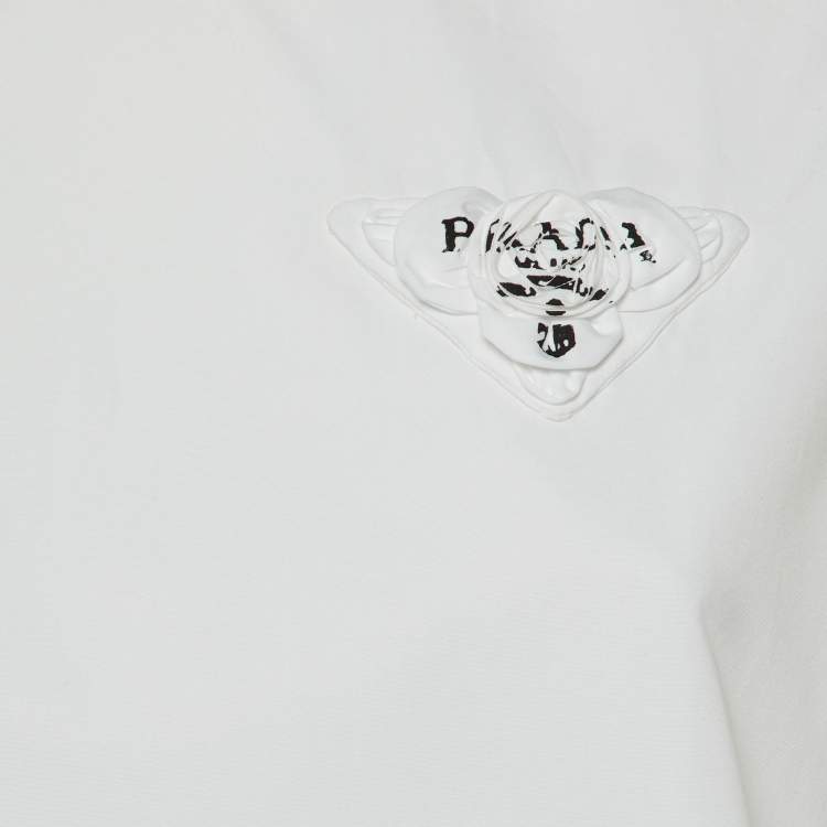 مملوكة مسبقًا Prada White Cotton Triangle Logo Detail Sleeveless Top S