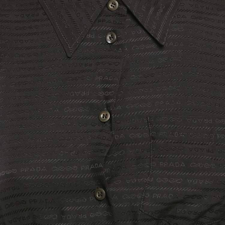 Pre Owned Prada Black Logo Crepe De Chine Silk Crop Shirt S