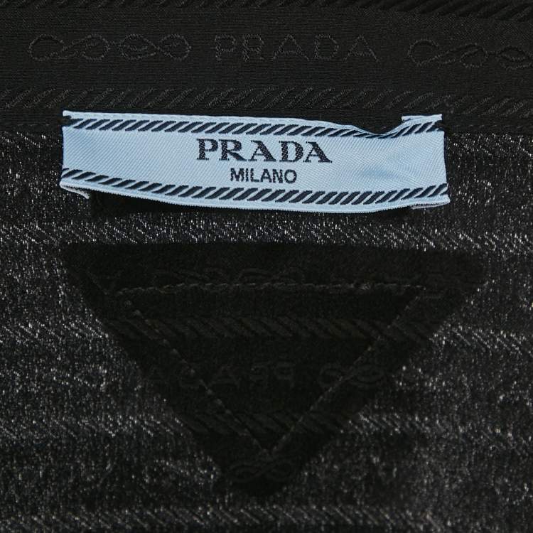 Pre Owned Prada Black Logo Crepe De Chine Silk Crop Shirt S