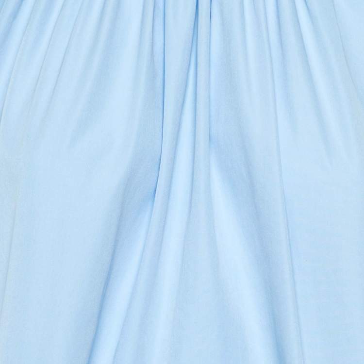 مملوكة مسبقًا Prada Blue Cotton Smocked Neck Blouse M