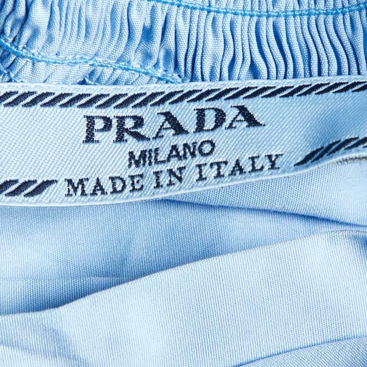 مملوكة مسبقًا Prada Blue Cotton Smocked Neck Blouse M