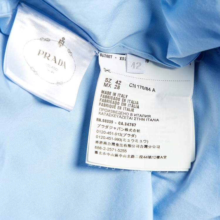 مملوكة مسبقًا Prada Blue Cotton Smocked Neck Blouse M