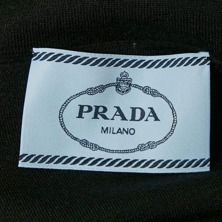 Pre Owned Prada Black Knit and Nylon Sleeveless High Neck Midi Dress L
