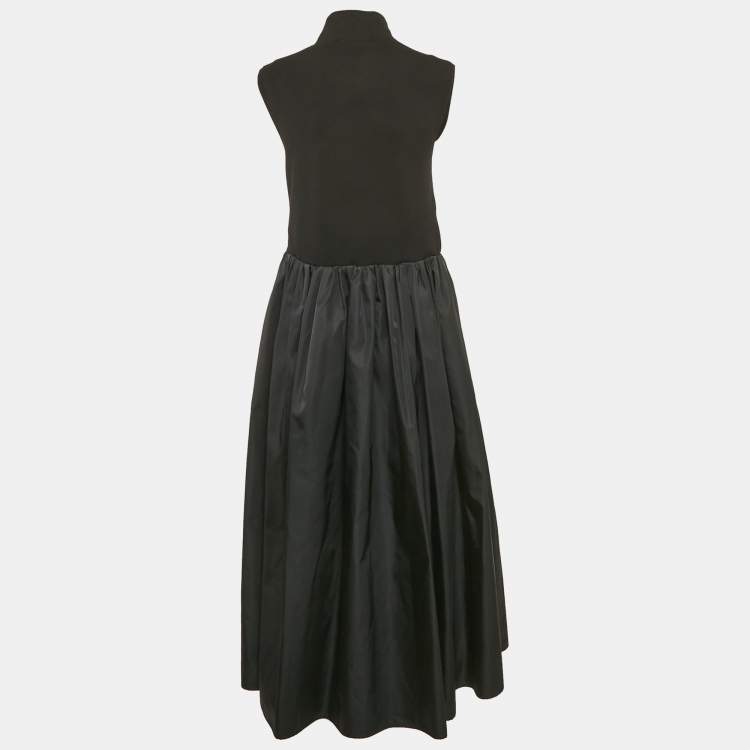 Pre Owned Prada Black Knit and Nylon Sleeveless High Neck Midi Dress L