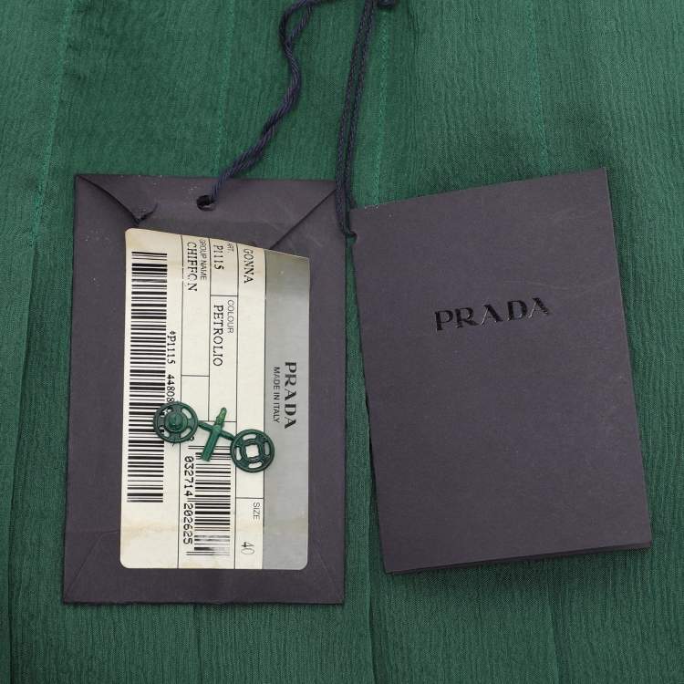 Pre Owned Prada Green Silk Pleated Mini Skirt S