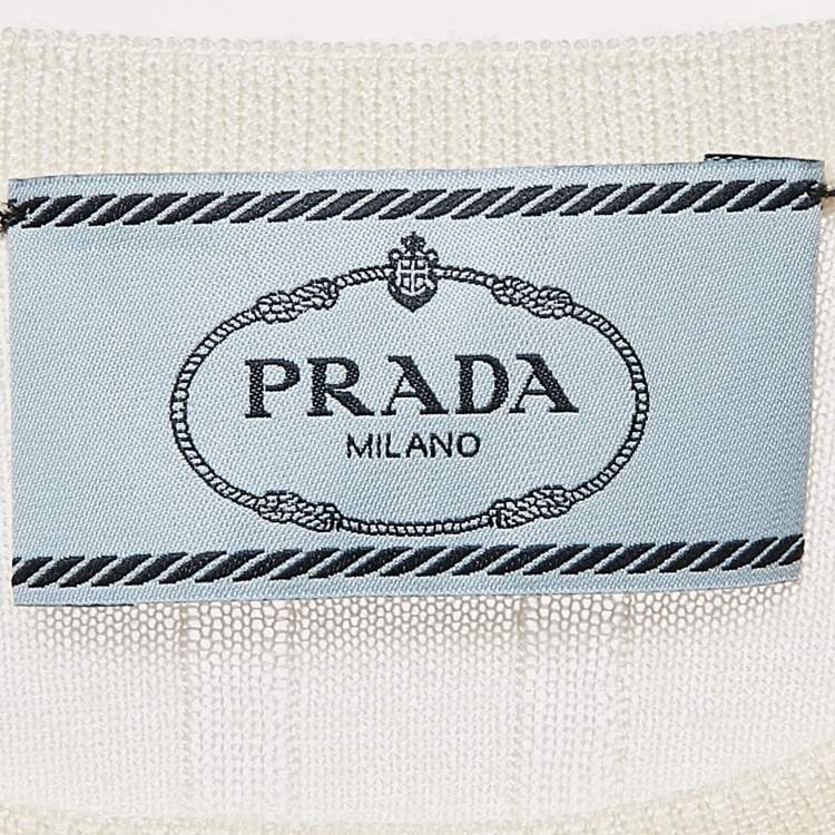 Pre Owned Prada Cream Cashmere Rib Knit Crewneck Sweatshirt S
