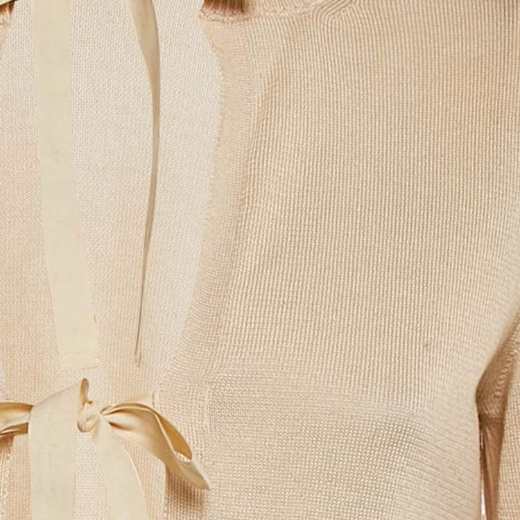 Pre Owned Prada Beige Cotton Knit Tie-Up Cardigan S