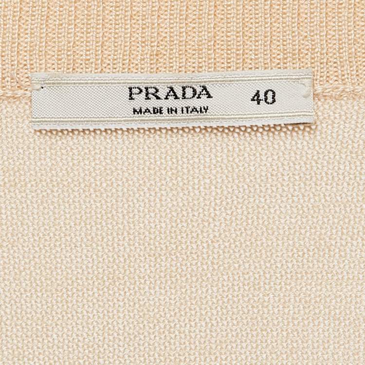 Pre Owned Prada Beige Cotton Knit Tie-Up Cardigan S