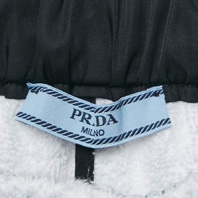 Pre Owned Prada White Triangle Logo Plaque Terry Cotton Shorts XS