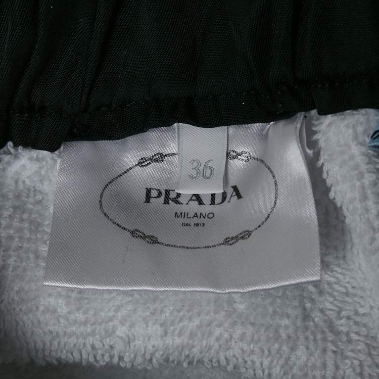 Pre Owned Prada White Triangle Logo Plaque Terry Cotton Shorts XS