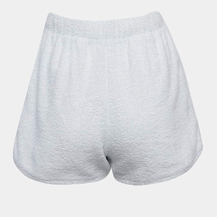 Pre Owned Prada White Triangle Logo Plaque Terry Cotton Shorts XS