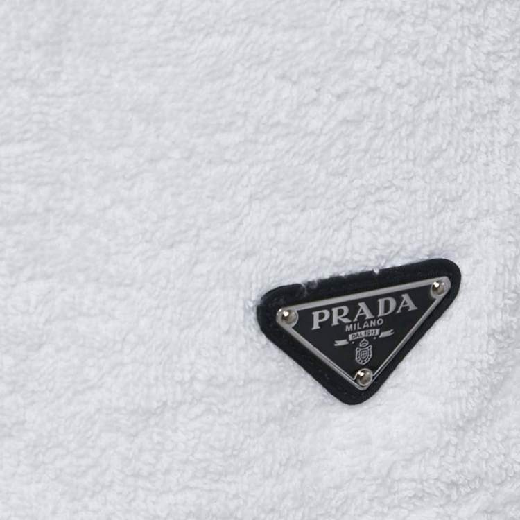 Pre Owned Prada White Triangle Logo Plaque Terry Cotton Shorts XS