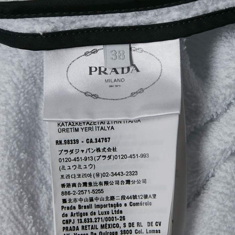 Pre Owned Prada White Terry Cotton Triangle Metal Logo Hooded Jacket S