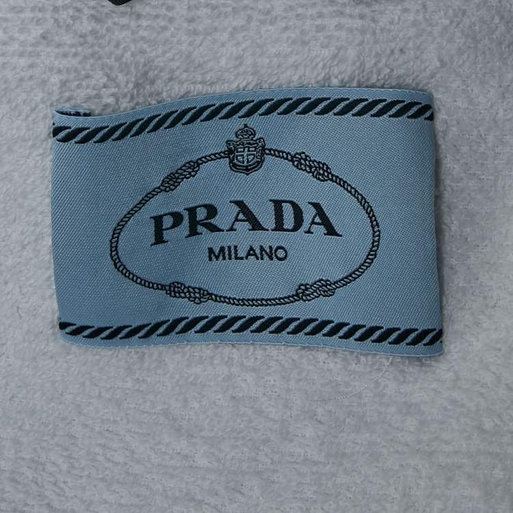 Pre Owned Prada White Terry Cotton Triangle Metal Logo Hooded Jacket S