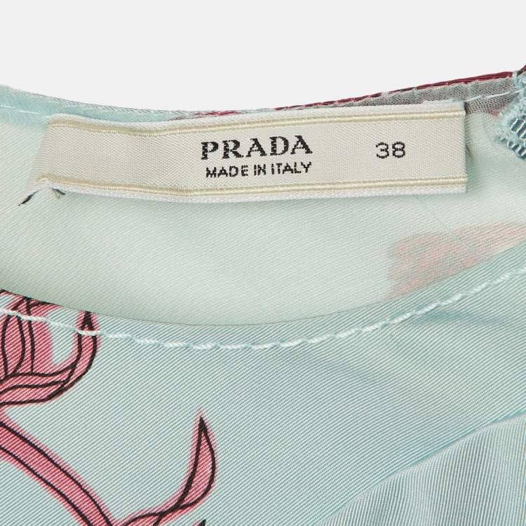 Pre Owned Prada Blue Floral Printed Silk Satin Sleeveless Midi Dress S