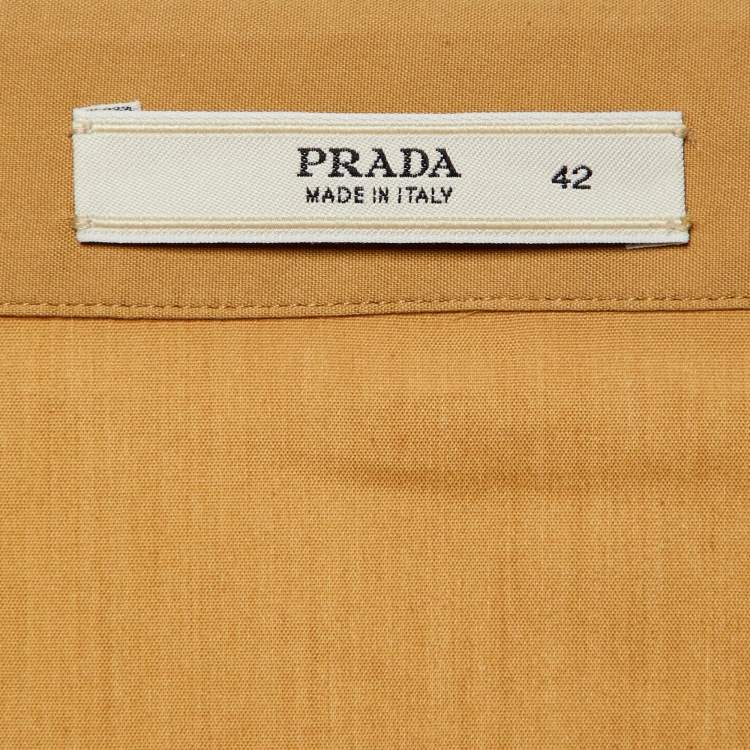 Pre Owned Prada  Khaki Brown Stretch Cotton Embellished Detail Shirt Dress M