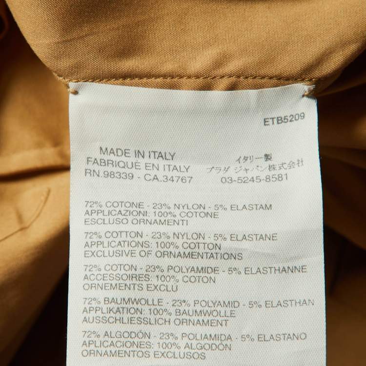 Pre Owned Prada  Khaki Brown Stretch Cotton Embellished Detail Shirt Dress M