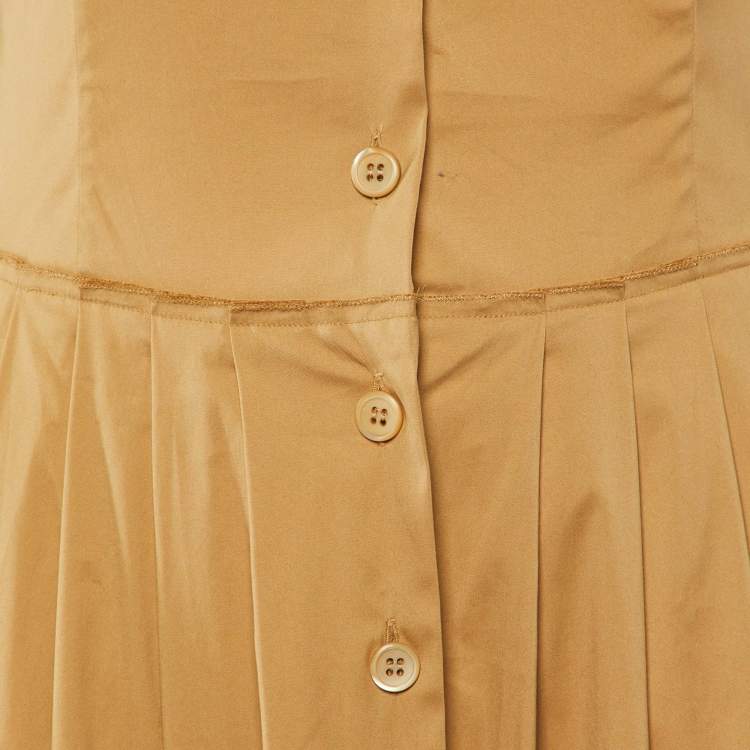 Pre Owned Prada  Khaki Brown Stretch Cotton Embellished Detail Shirt Dress M