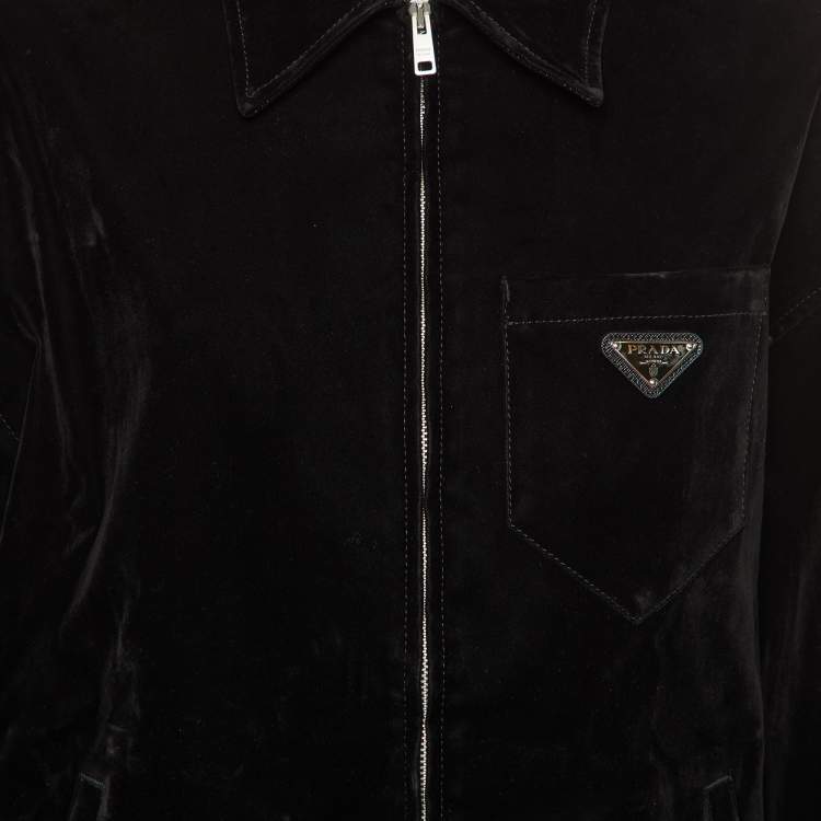 Pre Owned Prada Black Velvet Zip-Up Jacket M