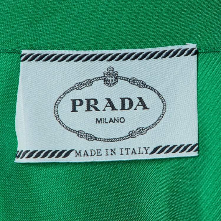 Pre Owned Prada Green Satin Silk Button Front Belted Long Dress S
