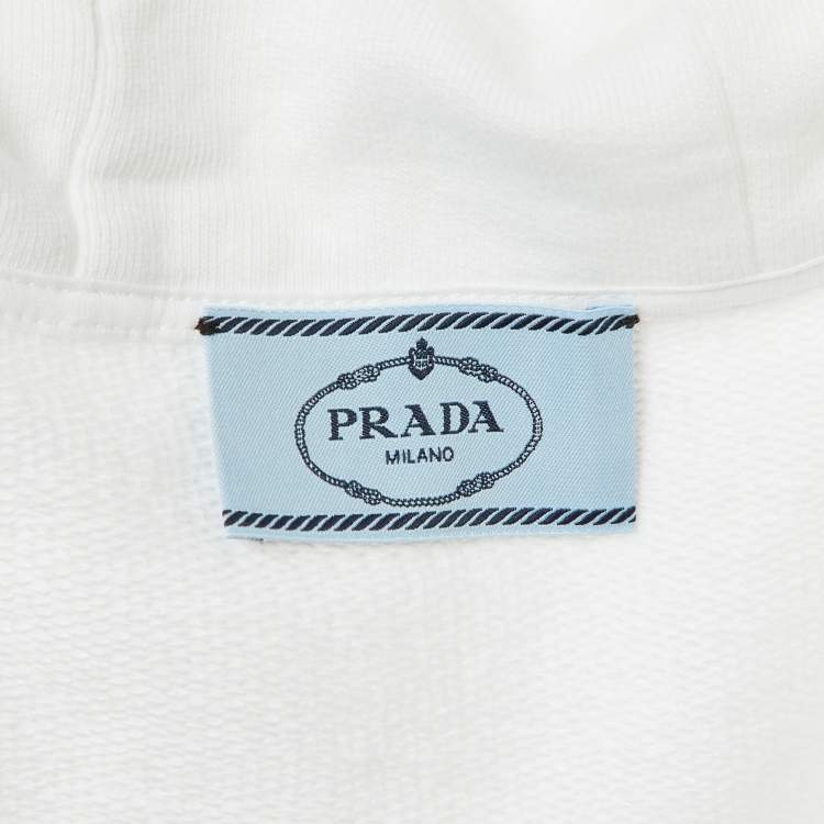 Pre Owned Prada White Cotton Knit Hooded Track Jacket & Pants Set XL