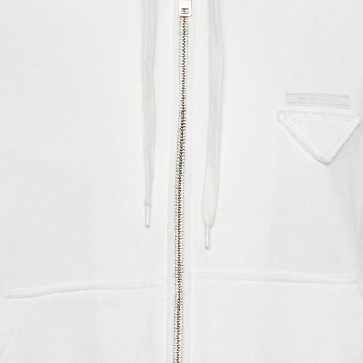 Pre Owned Prada White Cotton Knit Hooded Track Jacket & Pants Set XL