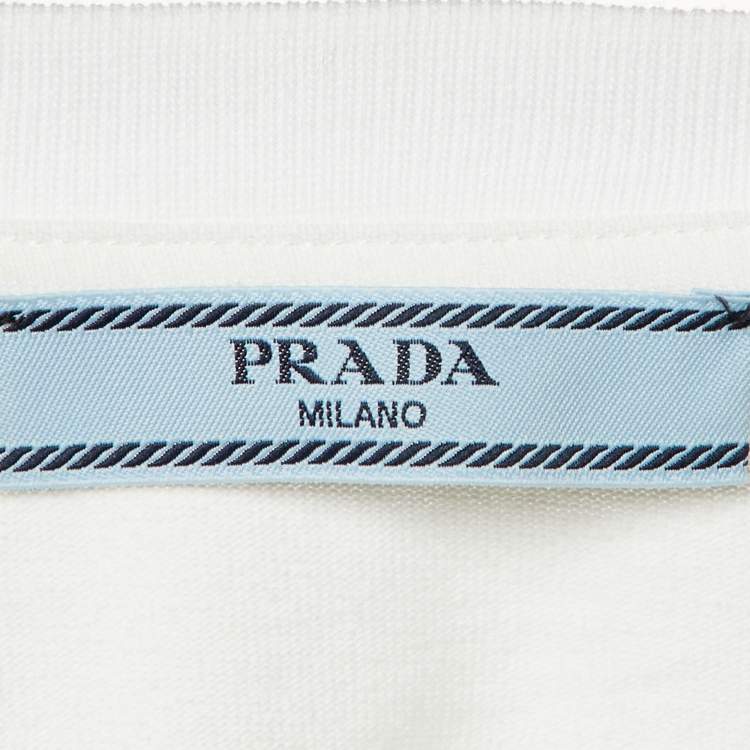 Pre Owned Prada White Cotton Triangle Logo Detail Long Sleeve T-Shirt S