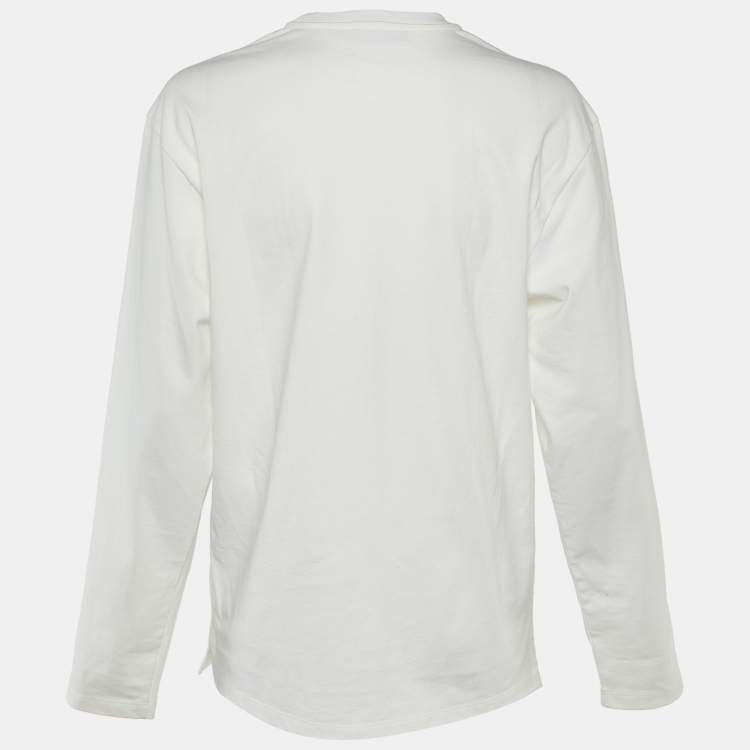 Pre Owned Prada White Cotton Triangle Logo Detail Long Sleeve T-Shirt S