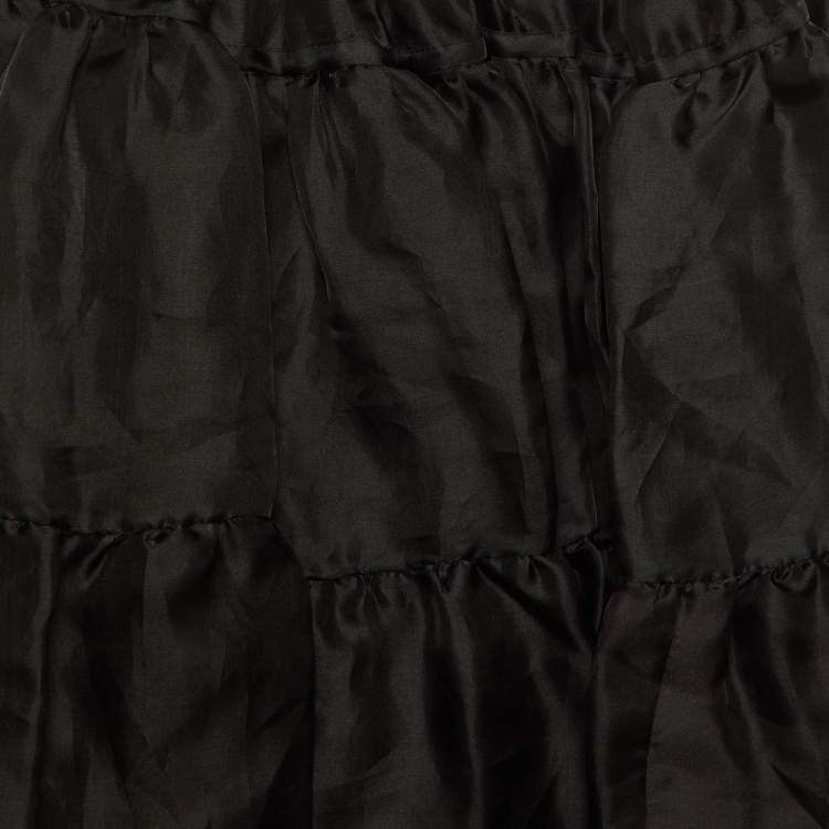 Pre Owned Prada Black Organza Silk Tiered Midi Skirt M