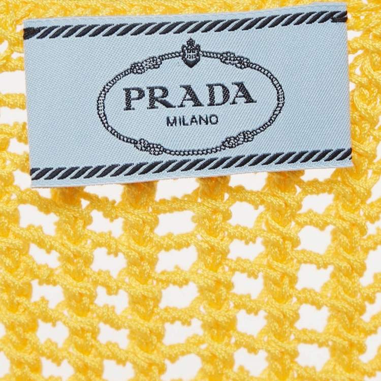 Pre Owned Prada Yellow Logo Pattern Crochet Sheer Crop Top S
