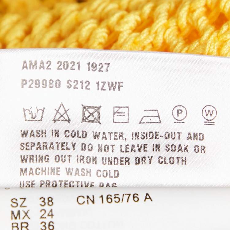 Pre Owned Prada Yellow Logo Pattern Crochet Sheer Crop Top S