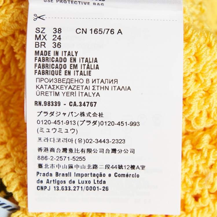 Pre Owned Prada Yellow Logo Pattern Crochet Sheer Crop Top S