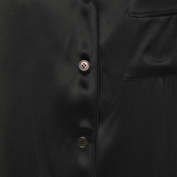 Pre Owned Prada Black Satin Feather-trimmed Long Sleeve Shirt M