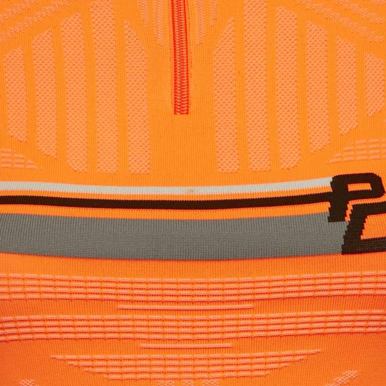 Pre Owned Prada Neon Orange Patterned Jersey High Neck Technical Top M