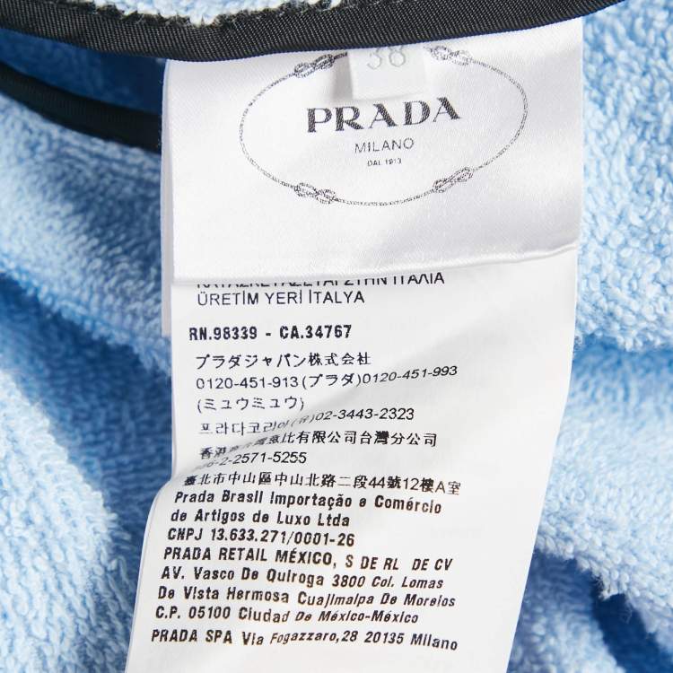 Pre Owned Prada Blue Terry Cotton Logo Plaque Hooded Jacket S