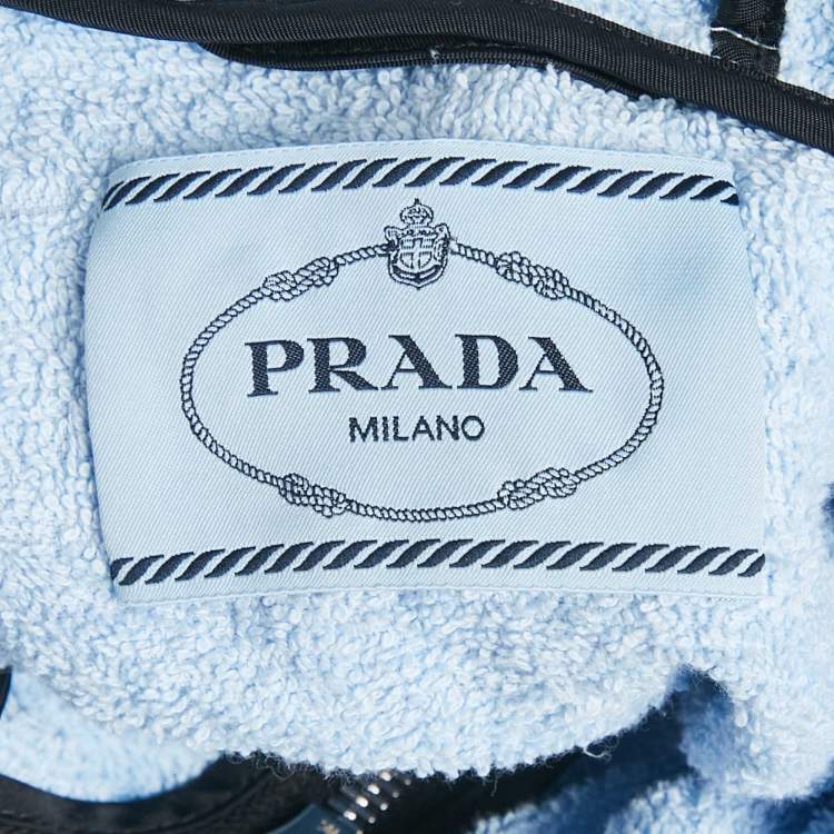 Pre Owned Prada Blue Terry Cotton Logo Plaque Hooded Jacket S