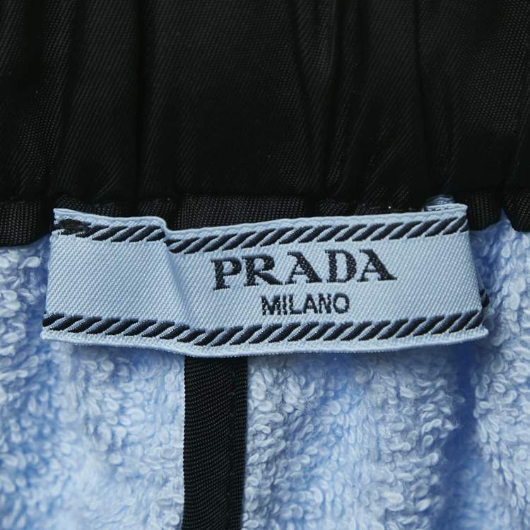 Pre Owned Prada Blue Cotton Terry Logo Plaque Shorts XS