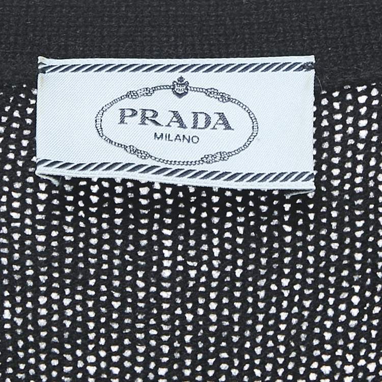 Pre Owned Prada Black Cashmere Patch Detail Button Front Cardigan M