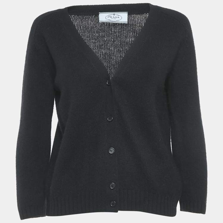 Pre Owned Prada Black Cashmere Patch Detail Button Front Cardigan M