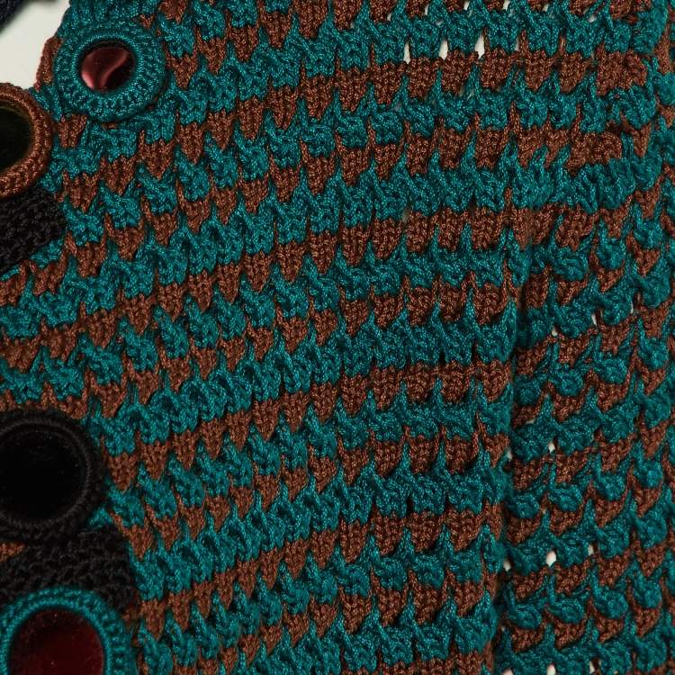 Pre Owned Prada Brown/Teal Crochet Knit Open Front Cardigan S