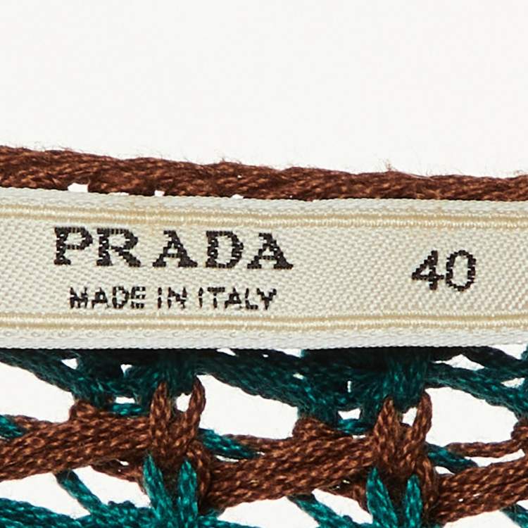 Pre Owned Prada Brown/Teal Crochet Knit Open Front Cardigan S