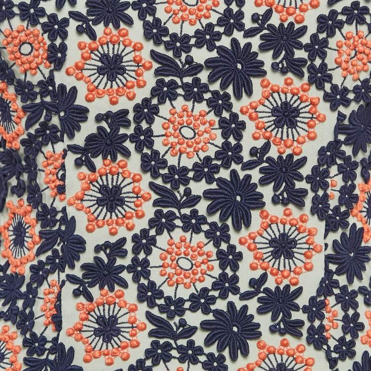 Pre Owned Prada Blue Floral Lace Scoop Neck Mini Dress XS
