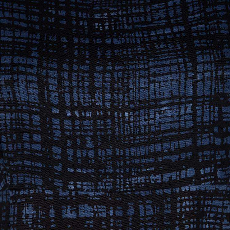 Pre Owned Prada Blue and Black Printed Short Sleeve Sheath Dress M