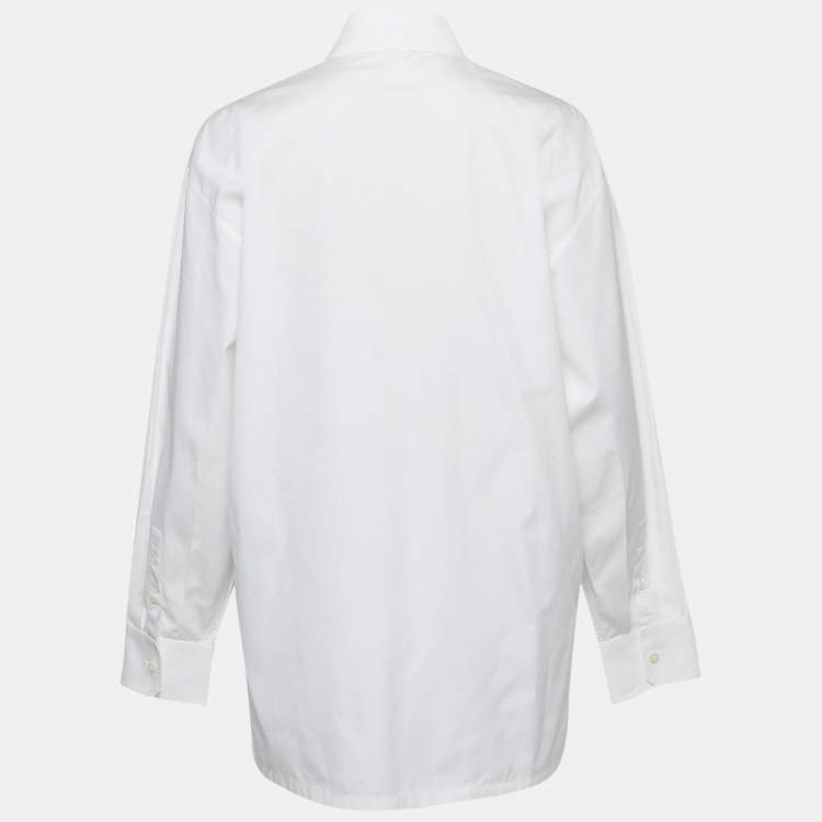 Pre Owned Prada White Cotton Logo Detail Full Sleeve Oversized Shirt S