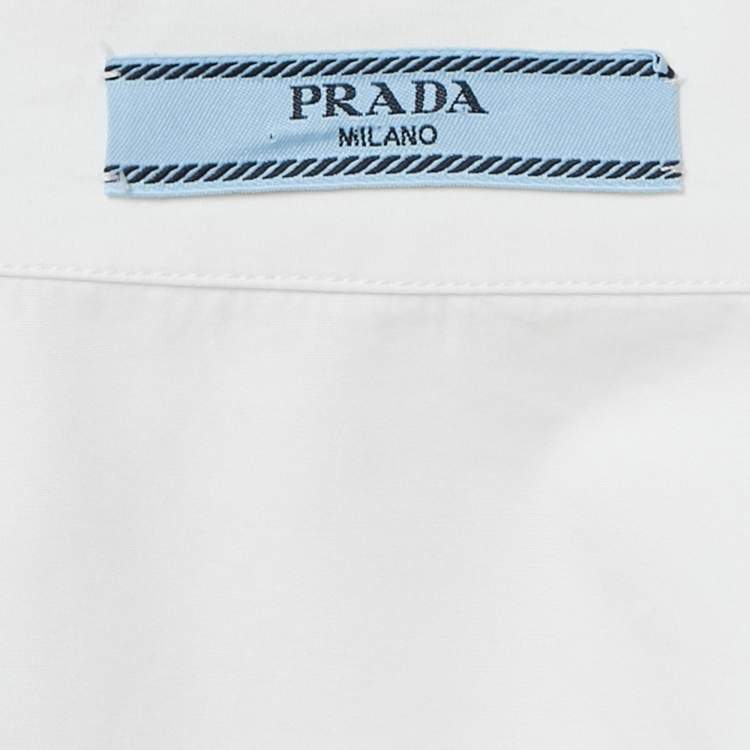 Pre Owned Prada White Cotton Logo Detail Full Sleeve Oversized Shirt S