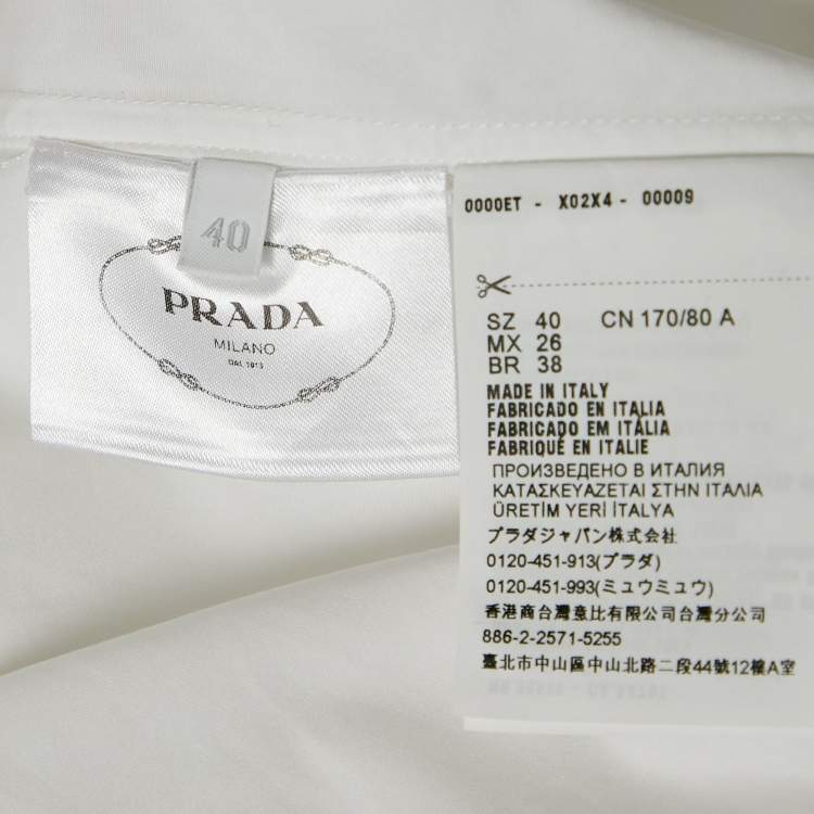 Pre Owned Prada White Cotton Logo Detail Full Sleeve Oversized Shirt S